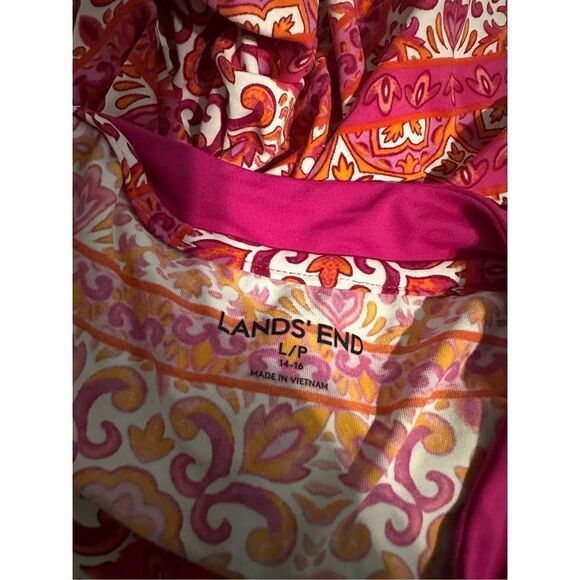 Lands End 1/4 Zip Activewear Shirt Sz LP Pink Orange Boho Print Long Sleeve grea - Picture 4 of 4